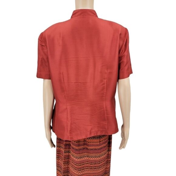 Plaza South Vintage Silk Burnt Rust Orange Maxi Skirt Blouse Matching Set - Picture 3 of 15